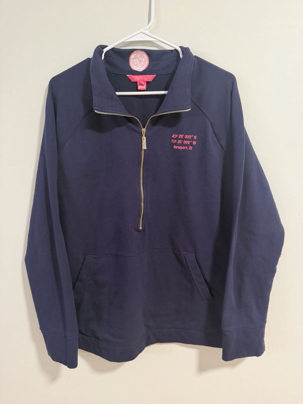 Lilly Pulitzer XL Navy Newport RI Quarter Zip Pullover Sweatshirt Coordinates